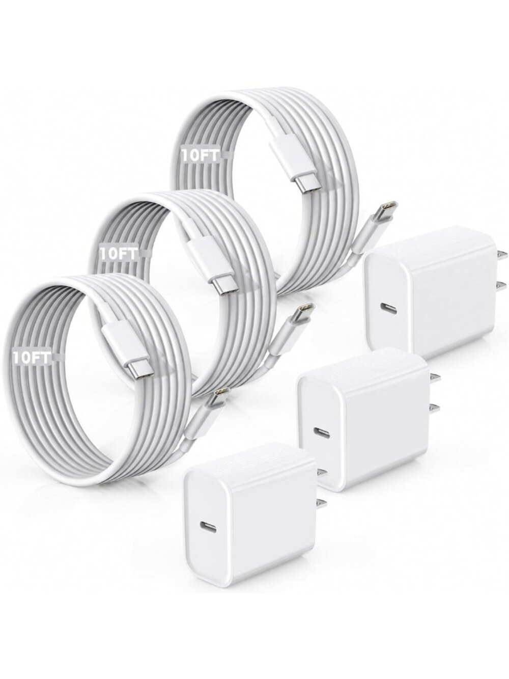 Extra Long 10FT Fast Charging Cable 3-Pack, USB-C to USB-C for iPhone & iPad
